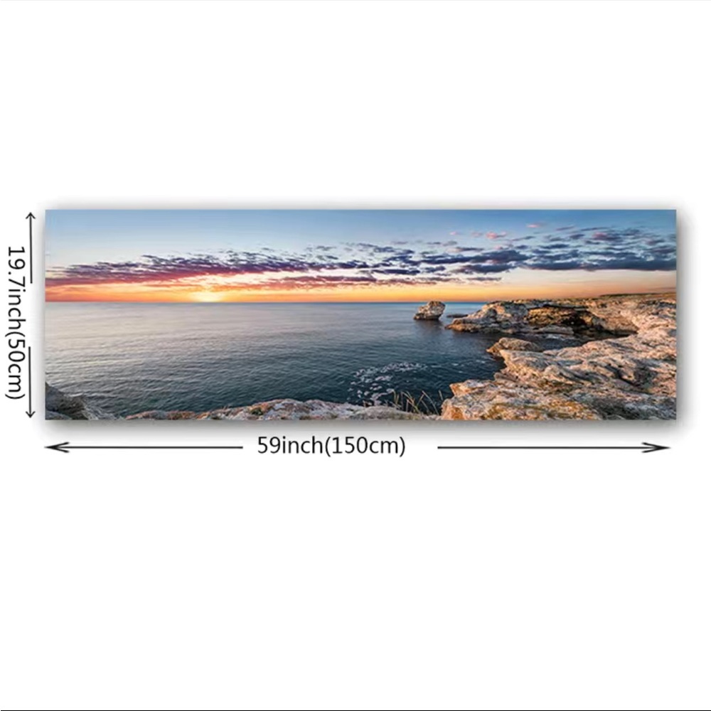PREMIUM Panorama Canvas Print Wall Art Rocky Sea Sunset 19.7" x 59" - Picture 5 of 7